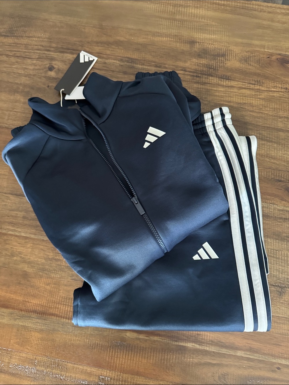 Adidas Green and White Full-Zip Track Jacket and matching wide leg track pants.